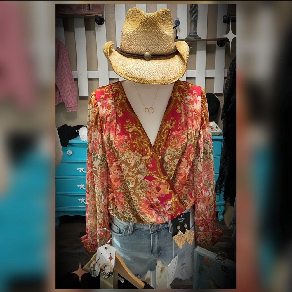 Bold Floral Print Bodysuit Top - Picture 8 of 8